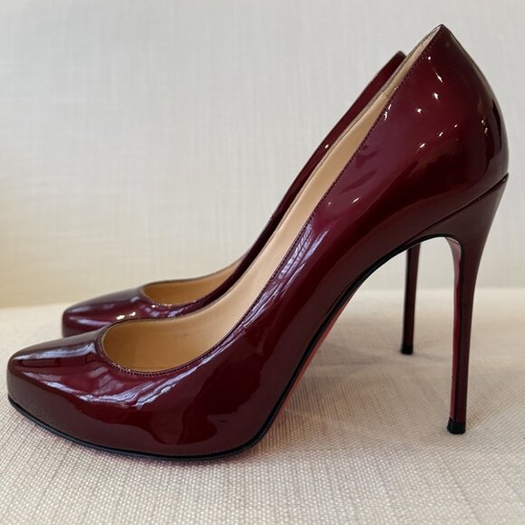Christian Louboutin Fifi 120 Dark Red Burgundy Patent Heels - Picture 9 of 16